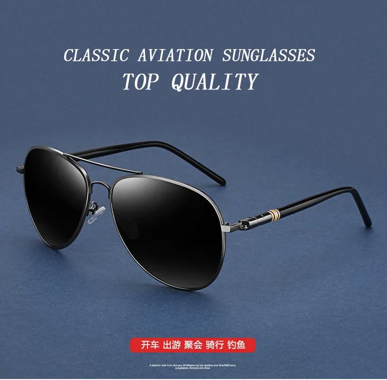 Aviation Metail Frame Quality Oversized Spring Leg Alloy Men Sunglasses Polarized Brand Design Pilot Male Sun Glasses Driving Sadoun.com