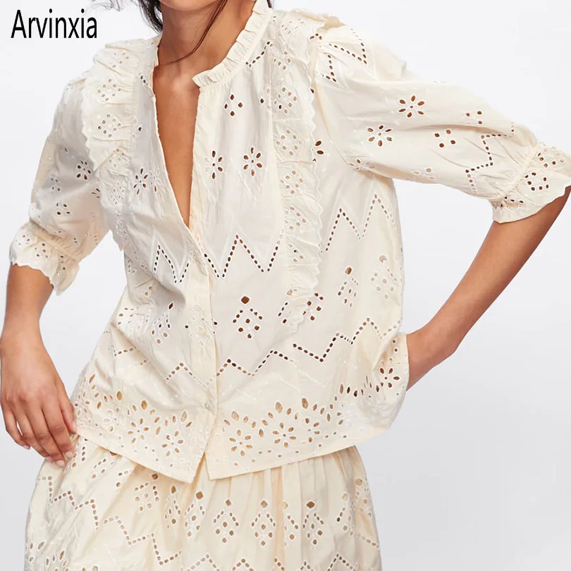 Arvinxia ZA Sexy Hollow Out Kimono Women Tops And Blouses Vintage Ruffles Half Sleeves Shirts Fashion Gothic Style Chiffon Blusa
Arvinxia ZA Sexy Hollow Out Kimono Women Tops And Blouses Vintage Ruffles Half Sleeves Shirts Fashion Gothic Style Chiffon Blusa