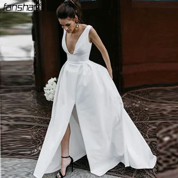 2019 New Arrival V Neck Simple Satin Wedding Dress with Split Criss-Cross Bridal Dresses Custom Made Vestido De Noiva
2019 New Arrival V Neck Simple Satin Wedding Dress with Split Criss-Cross Bridal Dresses Custom Made Vestido De Noiva