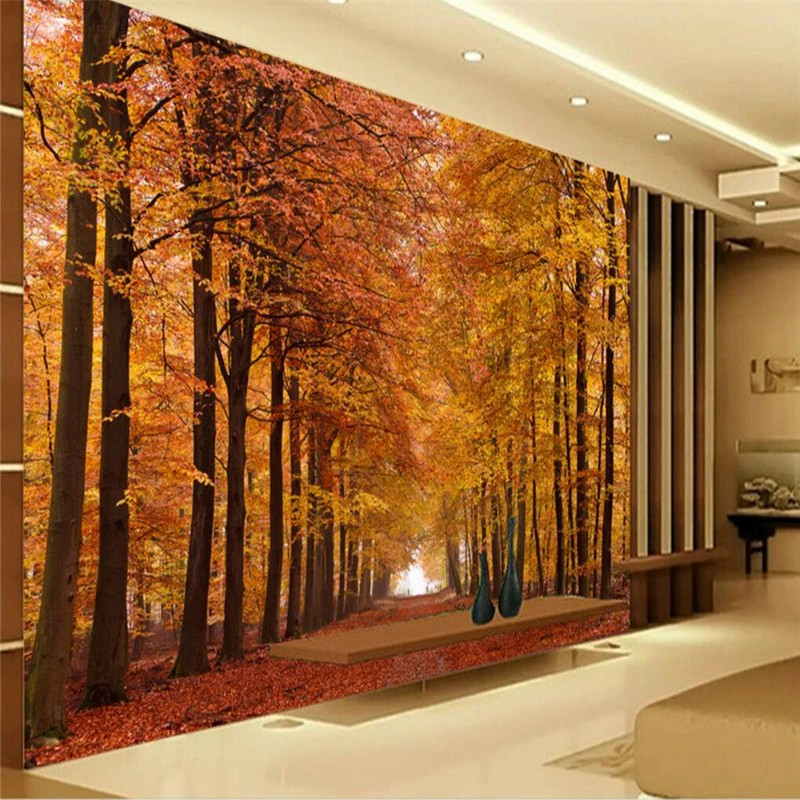

beibehang Maple forest leaves the TV wall background custom large fresco silk silk cloth environmental wallpaper