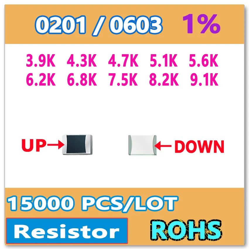JASNPROSMA 0201 F 1% 15000pcs 3.9K 4.3K 4.7K 5.1K 5.6K 6.2K 6.8K 7.5K 8.2K 9.1K smd 0603 resistor OHM high quality
JASNPROSMA 0201 F 1% 15000pcs 3.9K 4.3K 4.7K 5.1K 5.6K 6.2K 6.8K 7.5K 8.2K 9.1K smd 0603 resistor OHM high quality