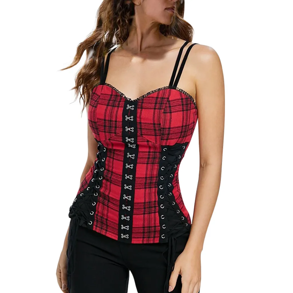 Sexy Plaid Printed Bandage Camis Vest Fashion Women Plaid Printed Camis Bandage Sleeve Tank Tassel Up Tops Femme
Sexy Plaid Printed Bandage Camis Vest Fashion Women Plaid Printed Camis Bandage Sleeve Tank Tassel Up Tops Femme