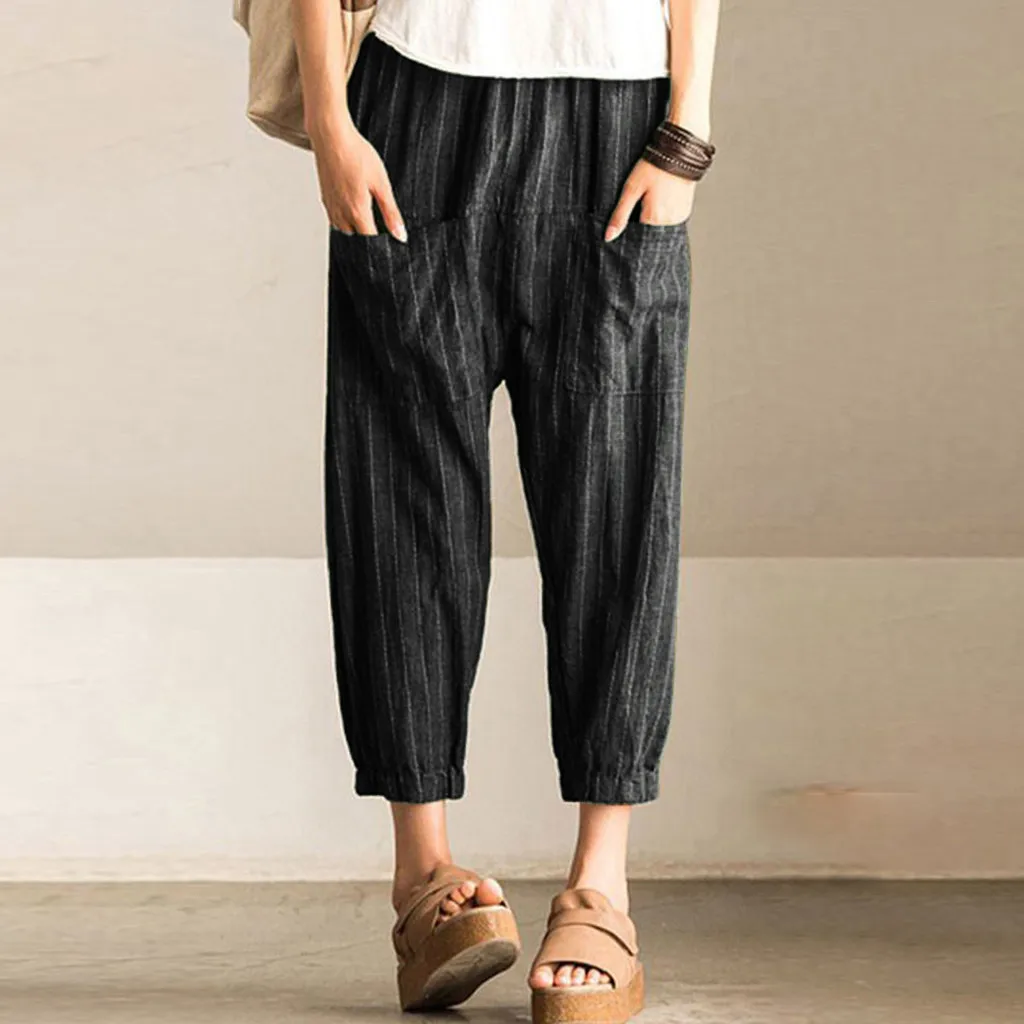 Women Retro Striped Pants High Waist Casual Loose Elastic Trousers Harem Pants Ankle Length Pockets Pants 2019 Women Fashion
Women Retro Striped Pants High Waist Casual Loose Elastic Trousers Harem Pants Ankle Length Pockets Pants 2019 Women Fashion