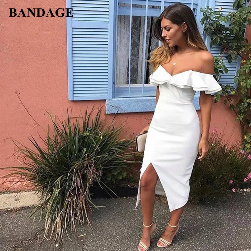 Elegant Off the Shoulder Ruffles Women Bandage Dress Black White Yellow Slash Neck Bodycon Vestidos Celebrity Party Dresses
Elegant Off the Shoulder Ruffles Women Bandage Dress Black White Yellow Slash Neck Bodycon Vestidos Celebrity Party Dresses