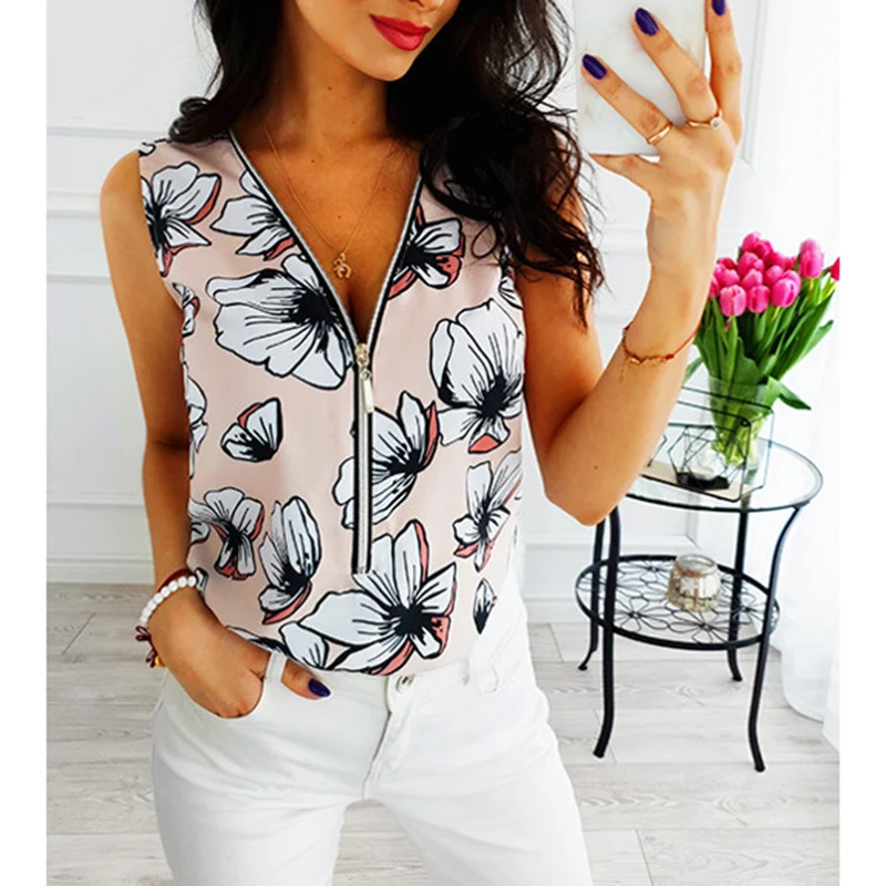 Sexy Women Summer Printed Floral V Neck Zipper Sleeveless Chiffon Shirt Office Ladies Casual Streetwear New Blouse SJ2412U
Sexy Women Summer Printed Floral V Neck Zipper Sleeveless Chiffon Shirt Office Ladies Casual Streetwear New Blouse SJ2412U