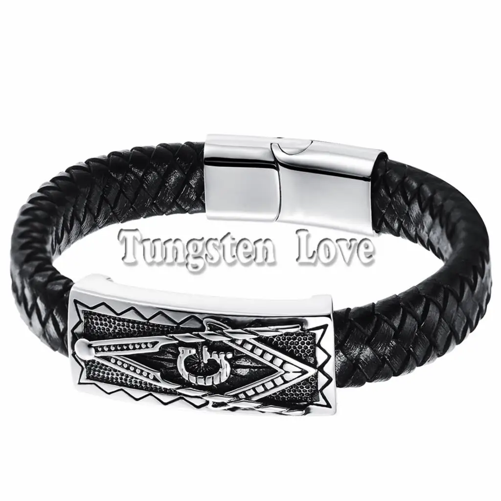Vintage Mens Freemasonry Masonic Mason Black PU Leather Bracelet Cuff Braided Charm Bracelet 8.3 inch pulseira masculina couro
Vintage Mens Freemasonry Masonic Mason Black PU Leather Bracelet Cuff Braided Charm Bracelet 8.3 inch pulseira masculina couro