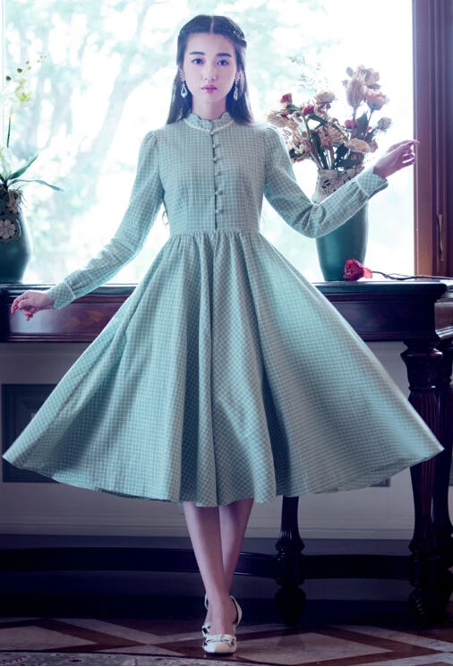 Free Shipping Retro Hot Sale 2016 Spring Autumn New Arrival Stand Collar Plaid Long Sleeve Woman Cotton Linen Long Dress Green
Free Shipping Retro Hot Sale 2016 Spring Autumn New Arrival Stand Collar Plaid Long Sleeve Woman Cotton Linen Long Dress Green
