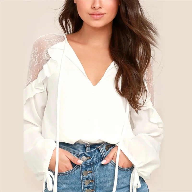 LUO SHA Fashion Women Blouse Chiffon Blouse Summer Tops Lace Top Long Sleeve V-neck Blusen Women 2018
LUO SHA Fashion Women Blouse Chiffon Blouse Summer Tops Lace Top Long Sleeve V-neck Blusen Women 2018