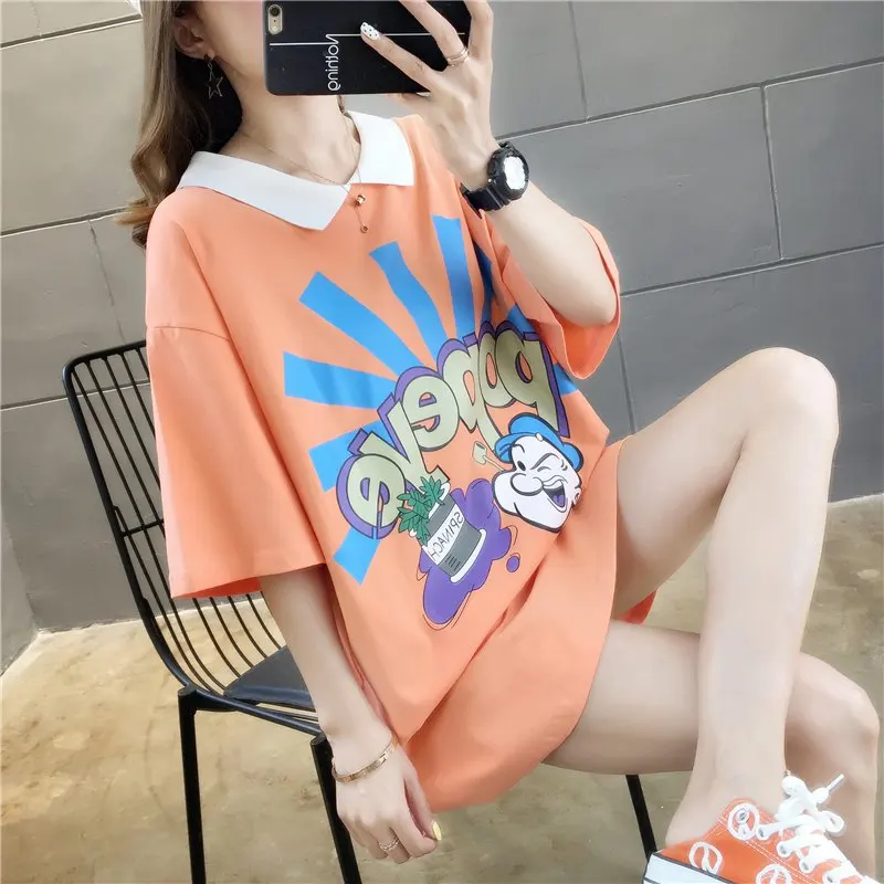 Korean version of the street leisure Harajuku letter printing POLO lapel in the long paragraph short-sleeved T-shirt women
Korean version of the street leisure Harajuku letter printing POLO lapel in the long paragraph short-sleeved T-shirt women