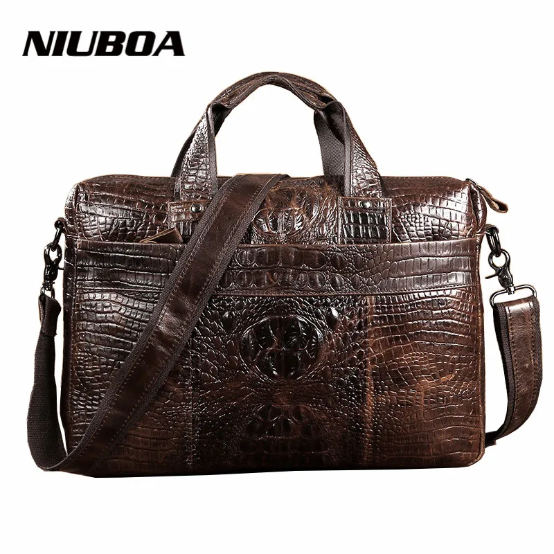 Image Men Shoulder Bags 100% Genuine Leather Messenger Bags Fashion Laptop Briefcase Crocodile Pattern High Quality Tote Handbags