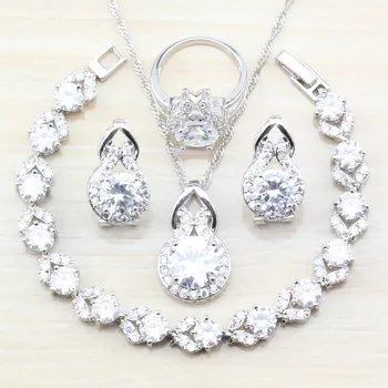 New Fashion 925 Silver Women Wedding Costume 4PCS Jewelry Sets Natural White Crystal Hoop Earrings/Necklace&Pendant/Ring Size
New Fashion 925 Silver Women Wedding Costume 4PCS Jewelry Sets Natural White Crystal Hoop Earrings/Necklace&Pendant/Ring Size