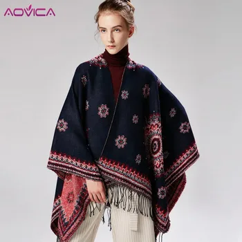 

2018 New Autumn Winter Women Outwear Oversized Knitted Cashmere Poncho Capes Duplex Shawl Cardigans Sweater Coat Sueter