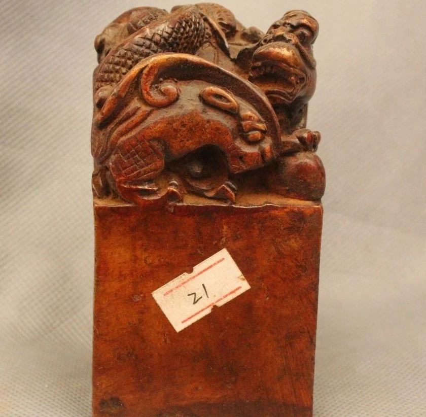 4" Marked Chinese Folk Old Bronze Emperor General Animal Dragon Turtle Seal