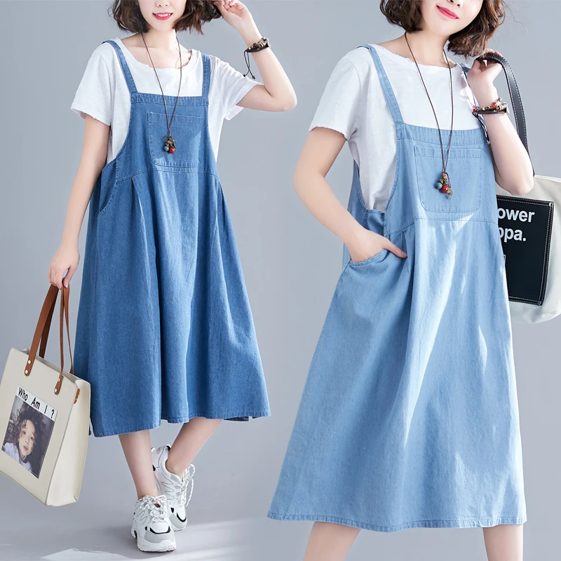 #0410 Summer Retro Overalls Denim Suspender Dress Women Loose Plus Size Knee Length A-line Midi Thin Jeans Dress Female Vintage
#0410 Summer Retro Overalls Denim Suspender Dress Women Loose Plus Size Knee Length A-line Midi Thin Jeans Dress Female Vintage