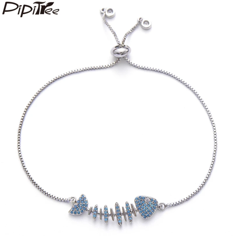 Pipitree Unique Blue CZ Zircon Fish Bone Charm Bracelets for Women Fashion Adjustable Chain Bracelet Friendship Jewelry Gift
Pipitree Unique Blue CZ Zircon Fish Bone Charm Bracelets for Women Fashion Adjustable Chain Bracelet Friendship Jewelry Gift
