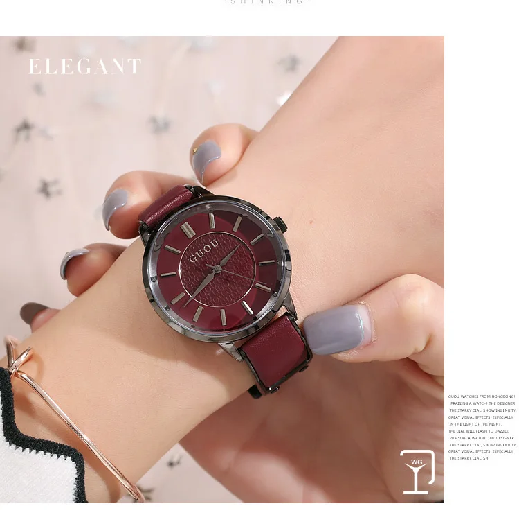 Fashion GUOU Brand Female Genuine Leather Gift Clocks Top Quaity Woman Waterproof Luxury Student Damen Dress Simple WristWatches
Fashion GUOU Brand Female Genuine Leather Gift Clocks Top Quaity Woman Waterproof Luxury Student Damen Dress Simple WristWatches