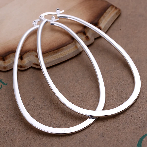 

Smooth Circle Flat U Creole big Circle hoop earrings 925 stamped silver plated orecchini Fashion New Jewelry Brincos de Prata