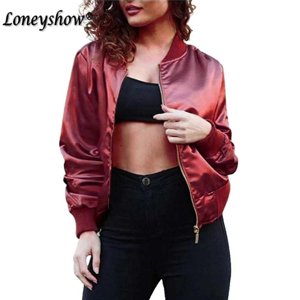Spring Autumn Women Solid Satin Wine Red Bomber Jacket Long Sleeve Zipper Short Air Force Baseball Coats Clothing Streetwear
Spring Autumn Women Solid Satin Wine Red Bomber Jacket Long Sleeve Zipper Short Air Force Baseball Coats Clothing Streetwear