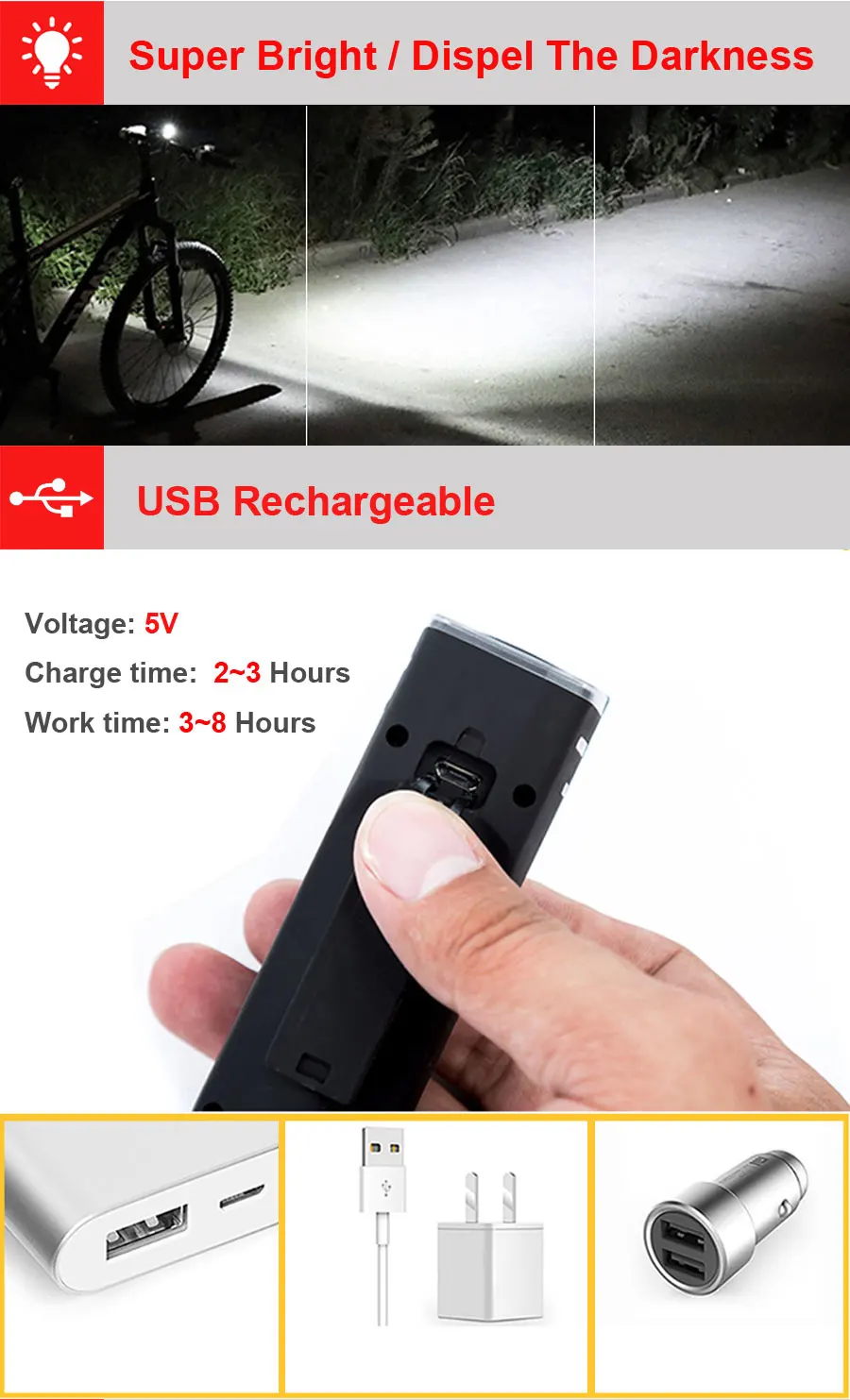 Cheap NEWBOLER Smart Induction Bicycle Front Light Set USB Rechargeable Rear Light LED Headlight Bike Lamp Cycling FlashLight For Bike 5