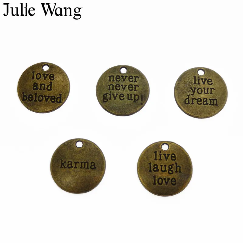 Julie Wang 5 шт. сплав смешанный воодушевление афоризм талисманы из античной бронзы