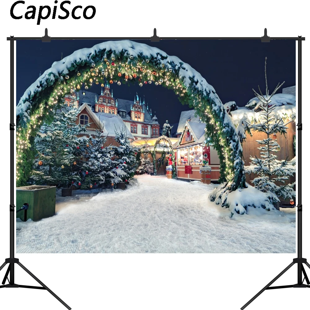Capisco Winter Snow Christmas Castle Arch Gate Photography Backdrops Vinyl Backdrop Custom Backgrounds Props For Photo Studio |