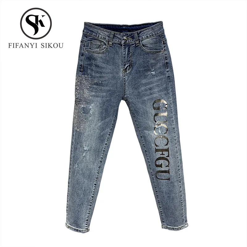 Jeans for Women Fashion Print Rhinestone High Waist Jeans High Elastic Plus size Stretch Jeans Female Washed Denim Pencil pants
Jeans for Women Fashion Print Rhinestone High Waist Jeans High Elastic Plus size Stretch Jeans Female Washed Denim Pencil pants