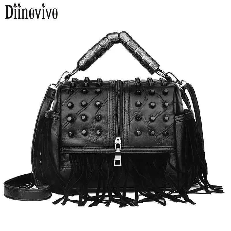 DIINOVIVO Tassel Shoulder Bag Women Punk Handle Design Handbags Female Black Rivet Messenger Crossbody Bag For Women WHDV1210
DIINOVIVO Tassel Shoulder Bag Women Punk Handle Design Handbags Female Black Rivet Messenger Crossbody Bag For Women WHDV1210