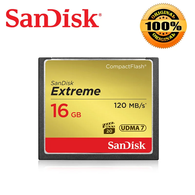 

SanDisk Extreme Compactflash Memory CF Card 64GB 32GB 16GB 128GB Up to 120MB/s Read Speed for 4K and Full HD video