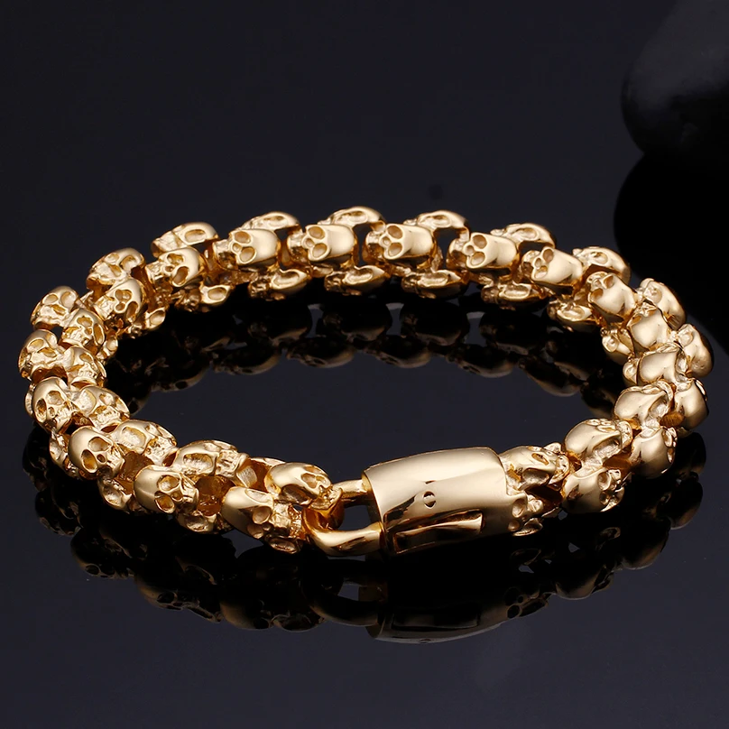 Full Skull Head Men Bracelet Male Gothic Mens Bracelets & Bangles 2018 Punk Rock Friendship Golden Stainless Steel Jewelry Man
Full Skull Head Men Bracelet Male Gothic Mens Bracelets & Bangles 2018 Punk Rock Friendship Golden Stainless Steel Jewelry Man