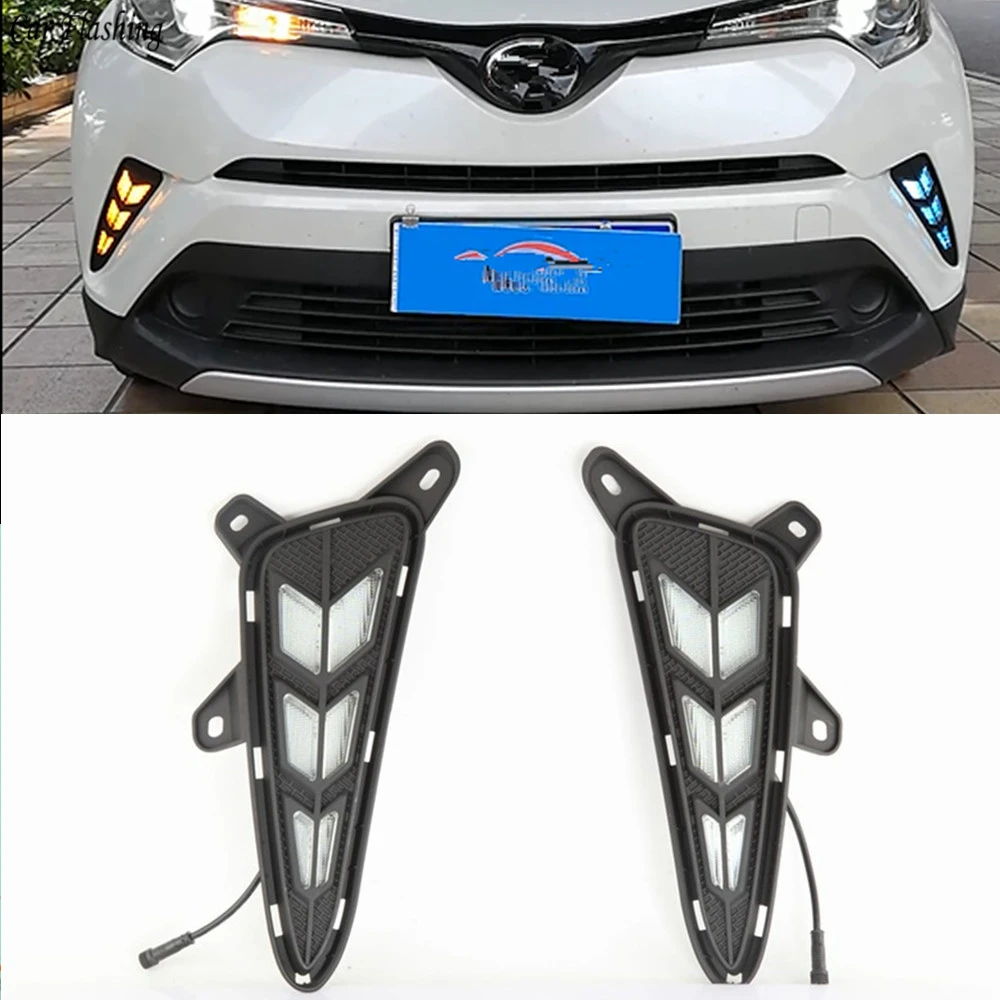 CSGJMY 2pcs Car LED DRL Daytime Running Light Daylight With Turn Signal Fog Lamp Cover For TOYOTA C-HR CHR 2016 2017 2018 2019
CSGJMY 2pcs Car LED DRL Daytime Running Light Daylight With Turn Signal Fog Lamp Cover For TOYOTA C-HR CHR 2016 2017 2018 2019
