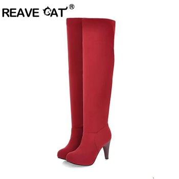 REAVE CAT Shoes women High heels Ladies knee boots Flock Increased Platform Round toe Black Brown Fashion Casual Big size 33-43 
REAVE CAT Shoes women High heels Ladies knee boots Flock Increased Platform Round toe Black Brown Fashion Casual Big size 33-43