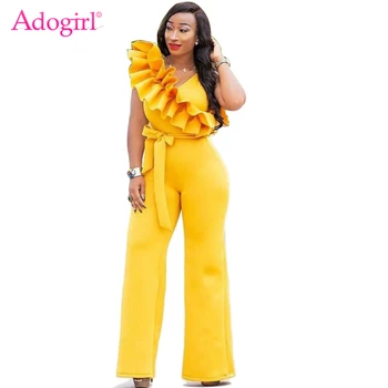 Adogirl Yellow One Shoulder Scuba Ruffle Women Loose Jumpsuit Sleeveless Romper with Belt Wide Leg Pants Autumn Winter Outfits
Adogirl Yellow One Shoulder Scuba Ruffle Women Loose Jumpsuit Sleeveless Romper with Belt Wide Leg Pants Autumn Winter Outfits