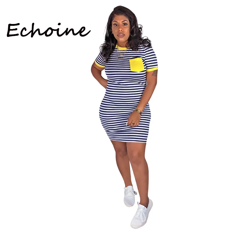 Echoine Striped Mini Dress O-neck Pocket Short Slee Bodycon Dress O-neck Vestidos Woman Dress 2019 Summer
Echoine Striped Mini Dress O-neck Pocket Short Slee Bodycon Dress O-neck Vestidos Woman Dress 2019 Summer