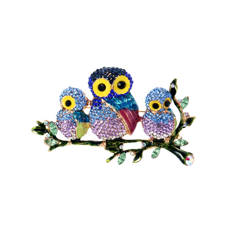 

baiduqiandu new arrival exquisite crystal rhinestones owl sitting on the branch brooches for women or kids