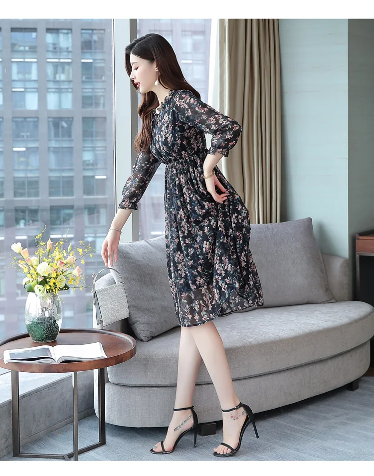 2021 Femal Vintage פרחוני שיפון Midi שמלות סתיו חורף הדפסת ארוך שרוול חוף שמלה אלגנטי נשים Bodycon המפלגה Vestidos 2021 Femal Vintage פרחוני שיפון Midi שמלות סתיו חורף הדפסת ארוך שרוול חוף שמלה אלגנטי נשים Bodycon המפלגה Vestidos
