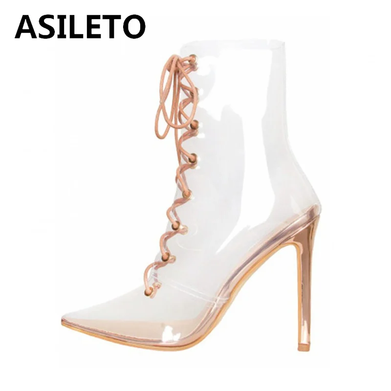 ASILETO 2019 New Transparent ankle Boots Pointed toe Clear heels Mujer Thin heels Party Spring Summer Lace Up size10 booties O
ASILETO 2019 New Transparent ankle Boots Pointed toe Clear heels Mujer Thin heels Party Spring Summer Lace Up size10 booties O