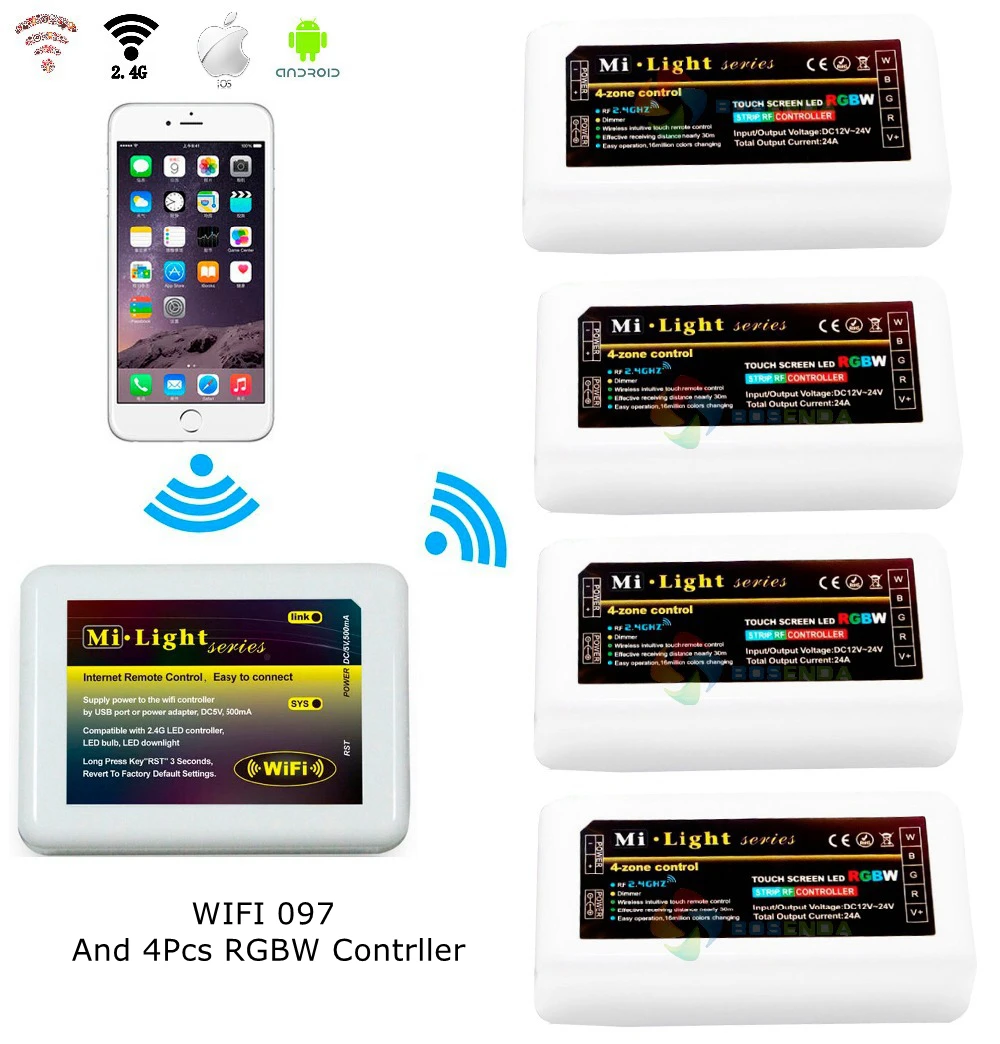 Mi-Light 2.4G 4 Pcs 4-Zone RF DIM/CCT/RGB/RGBW Controllers + 1 Pack Mi-Light 2.4G 4-Zone RF WIFI Master Controller (FUT097)
Mi-Light 2.4G 4 Pcs 4-Zone RF DIM/CCT/RGB/RGBW Controllers + 1 Pack Mi-Light 2.4G 4-Zone RF WIFI Master Controller (FUT097)