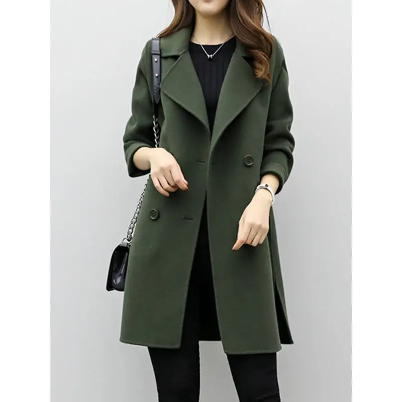 Women Woolen Coats Casual Elegant Black Vintage Korean Style Straight Notched Lapel Solid Spring Female Fashion Tops Overcoats
Women Woolen Coats Casual Elegant Black Vintage Korean Style Straight Notched Lapel Solid Spring Female Fashion Tops Overcoats