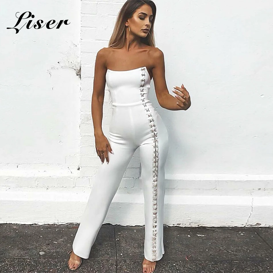 

Liser 2019 New Summer Women Jumpsuits Strapless Bandage Jumpuits Sexy Bodycon Elegant Celebrity Party White Jumpsuit Vestidos