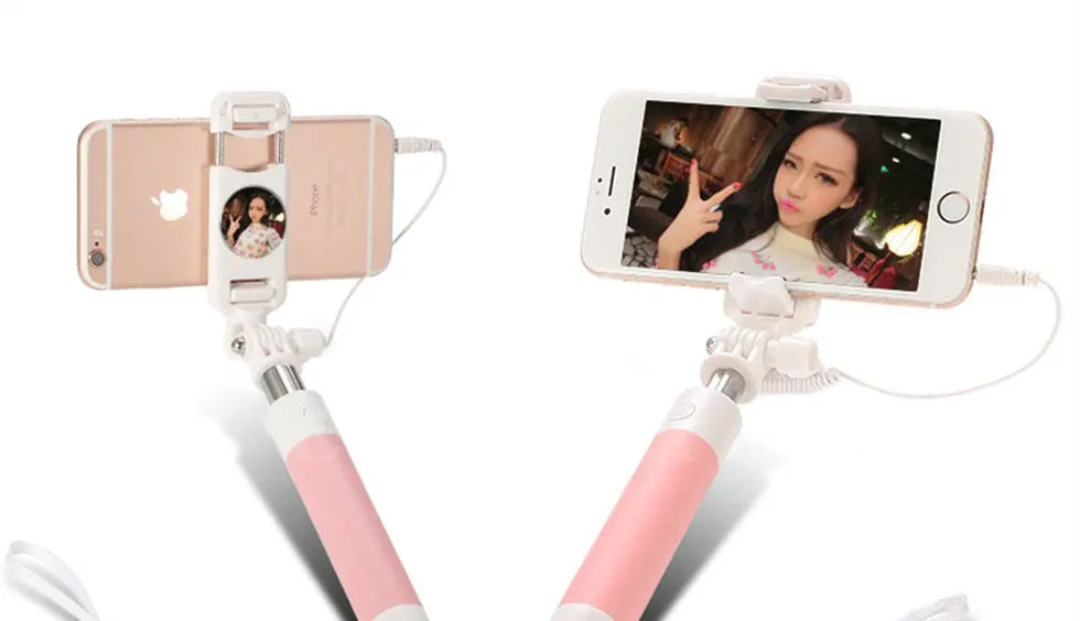 Universal Mini Selfie Stick For iPhone 6 6S plus For Xiaomi Huawei Samsung sony Mobile Phone Foldable Mirror Wired Selfie Sticks
