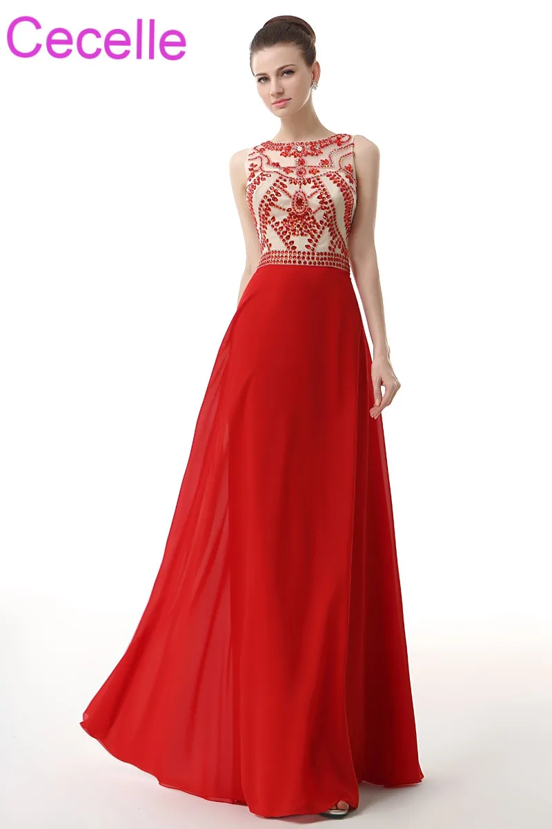 Red A-line Long Prom Dresses 2019 Beaded Top Chiffon Teens Sparkly Gowns Girls Formal 2K18 Party Custom Made | Свадьбы и торжества