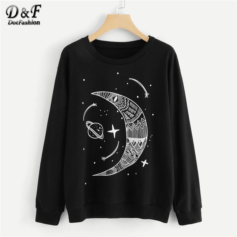 Dotfashion Galaxy Moon And Star Print Black Sweatshirt Women Casual Round Neck Long Sleeve Spring Autumn New Style Pullovers
Dotfashion Galaxy Moon And Star Print Black Sweatshirt Women Casual Round Neck Long Sleeve Spring Autumn New Style Pullovers