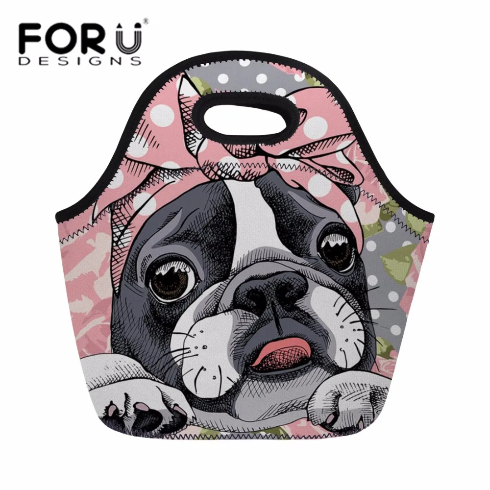 Фото FORUDESIGNS Boston Terrier Bowtie Print Women Insulatd Lunch Meal Bag Female Portable Hand Tote for Girls Neoprene Box  Багаж и | Сумки для завтрака (32875006201)