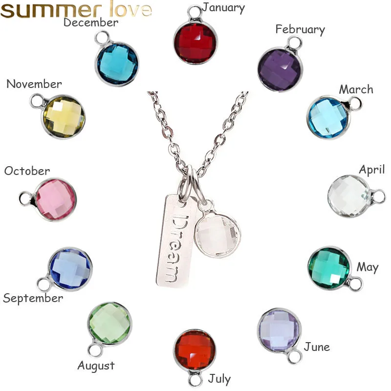 Hot Sell Birthstone Necklace Glass Stone Faith Dream Stainless Steel Encouraged Custom Necklaces Jewelry for Birthday Gift | Украшения и