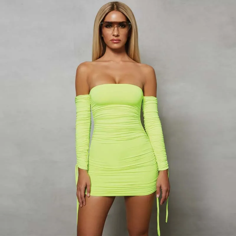 XLLAIS Green Stretchy Material Clubwear Dress Women Slash Neck Off Shoulder Ruched Bodycon Vestidos Female Elegant Mini Dresses
XLLAIS Green Stretchy Material Clubwear Dress Women Slash Neck Off Shoulder Ruched Bodycon Vestidos Female Elegant Mini Dresses