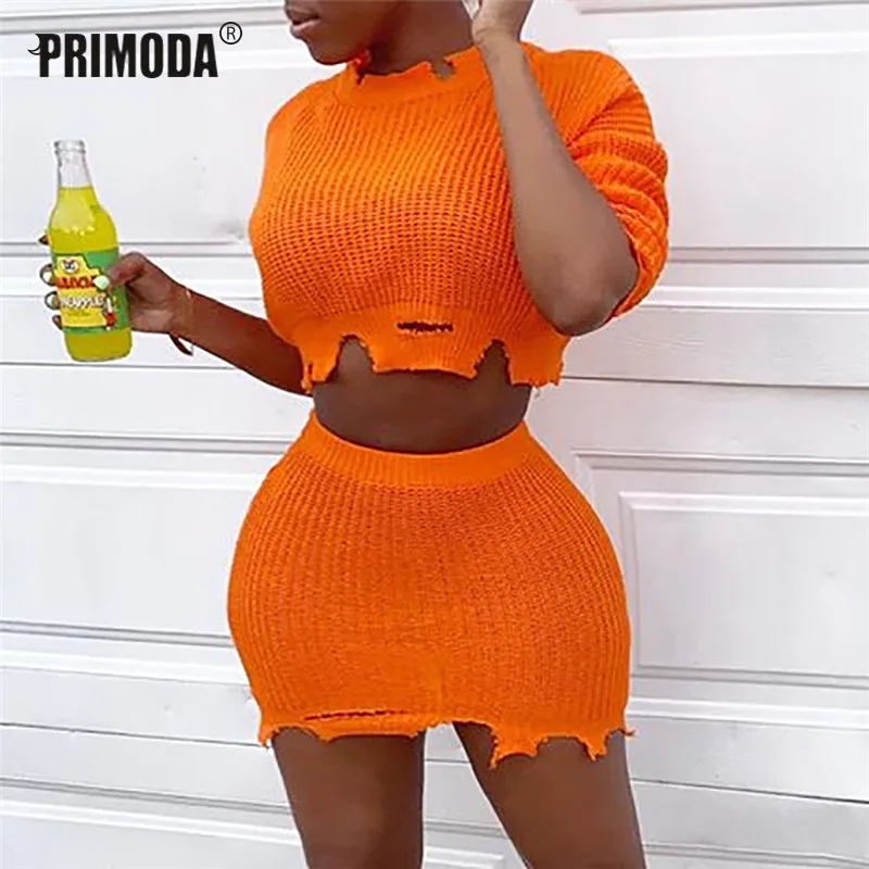 Neon Orange Sweater Suits Women Two 2 Pieces Sets Solid Sexy Long Sleeve Crop Top and Skirt Sets Holes Hollow Out Outfits PR745G
Neon Orange Sweater Suits Women Two 2 Pieces Sets Solid Sexy Long Sleeve Crop Top and Skirt Sets Holes Hollow Out Outfits PR745G