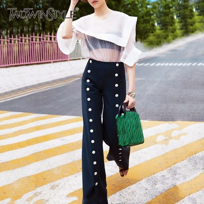 TWOTWINSTYLE OL Woman Pants High Waist Button Patchwork Zipper Long Wide Leg Pants Summer Fashion Female Elegant Trouser Clothes
TWOTWINSTYLE OL Woman Pants High Waist Button Patchwork Zipper Long Wide Leg Pants Summer Fashion Female Elegant Trouser Clothes