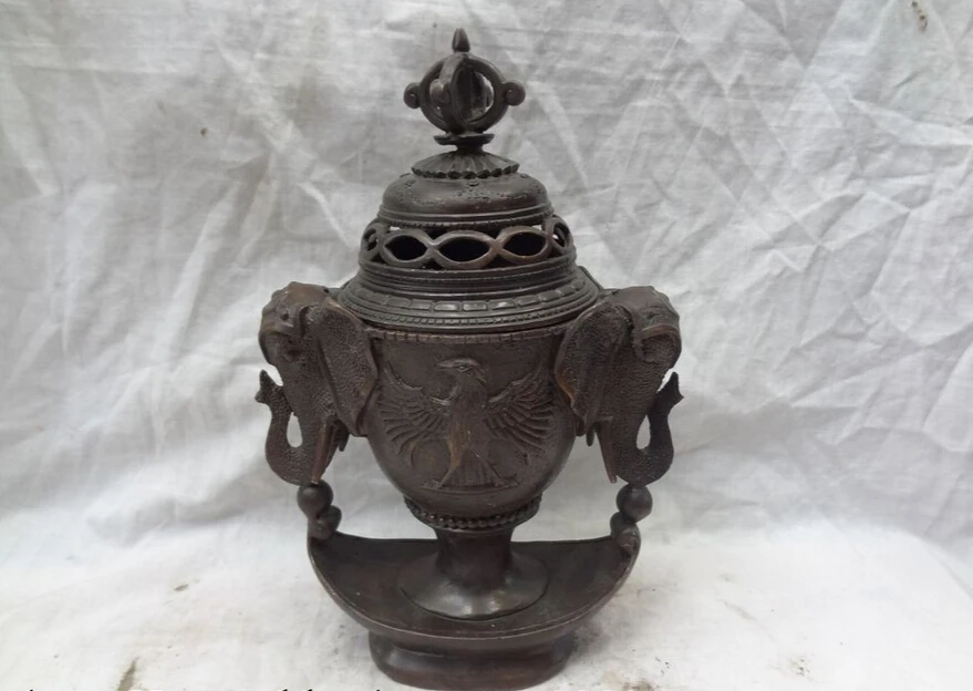 song voge gem S4694 10" Tibet Bronze Vajra Eagle Statue Elephant Head YuanBao Incense Burner Censer
song voge gem S4694 10" Tibet Bronze Vajra Eagle Statue Elephant Head YuanBao Incense Burner Censer