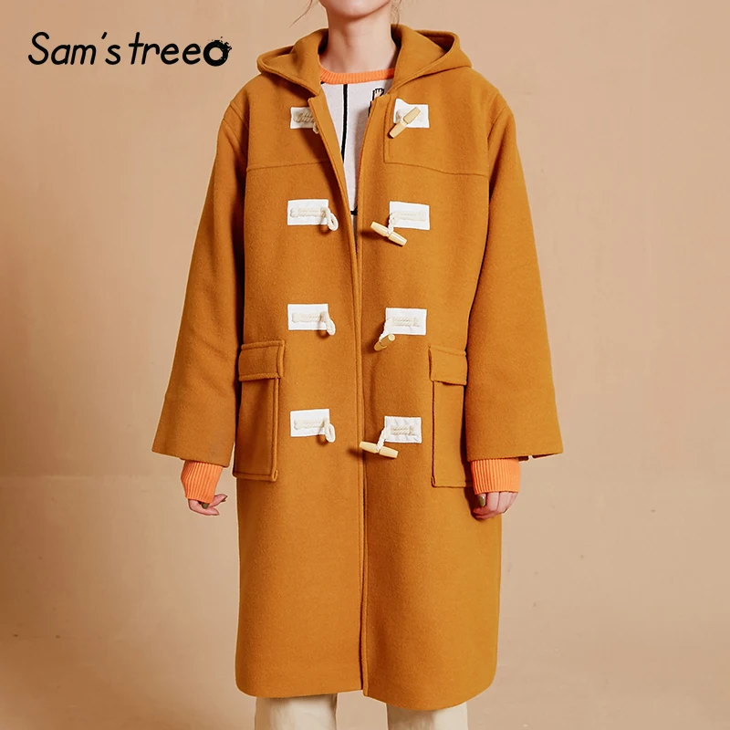 Samstree Korean Style Winter Women Wool Coat Hoodied Horn Button Long Loose Straight Coat Single Breasted Pocket 2 Color
Samstree Korean Style Winter Women Wool Coat Hoodied Horn Button Long Loose Straight Coat Single Breasted Pocket 2 Color
