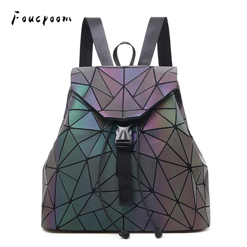 Женский рюкзак с лазерной подсветкой голограмма геометрическим рисунком
